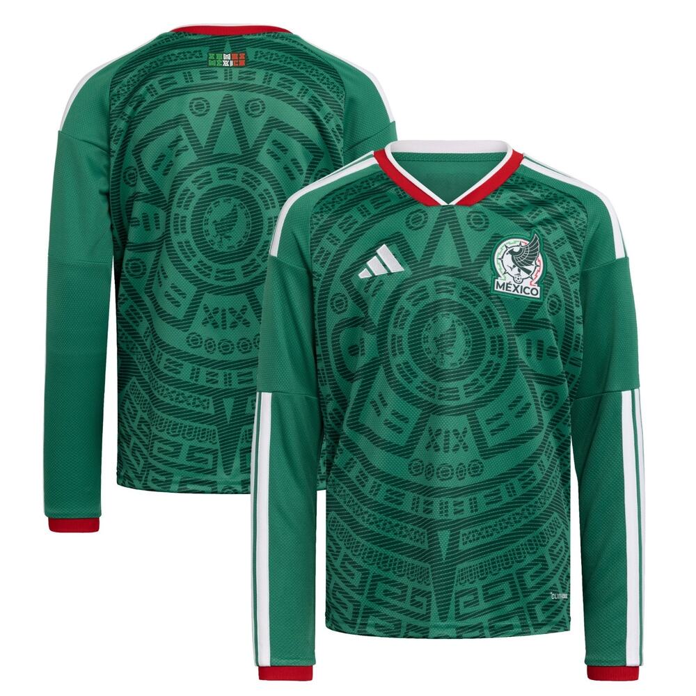 Kid's Replica Adidas Mexico Long Sleeve Home Jersey MSRP 90